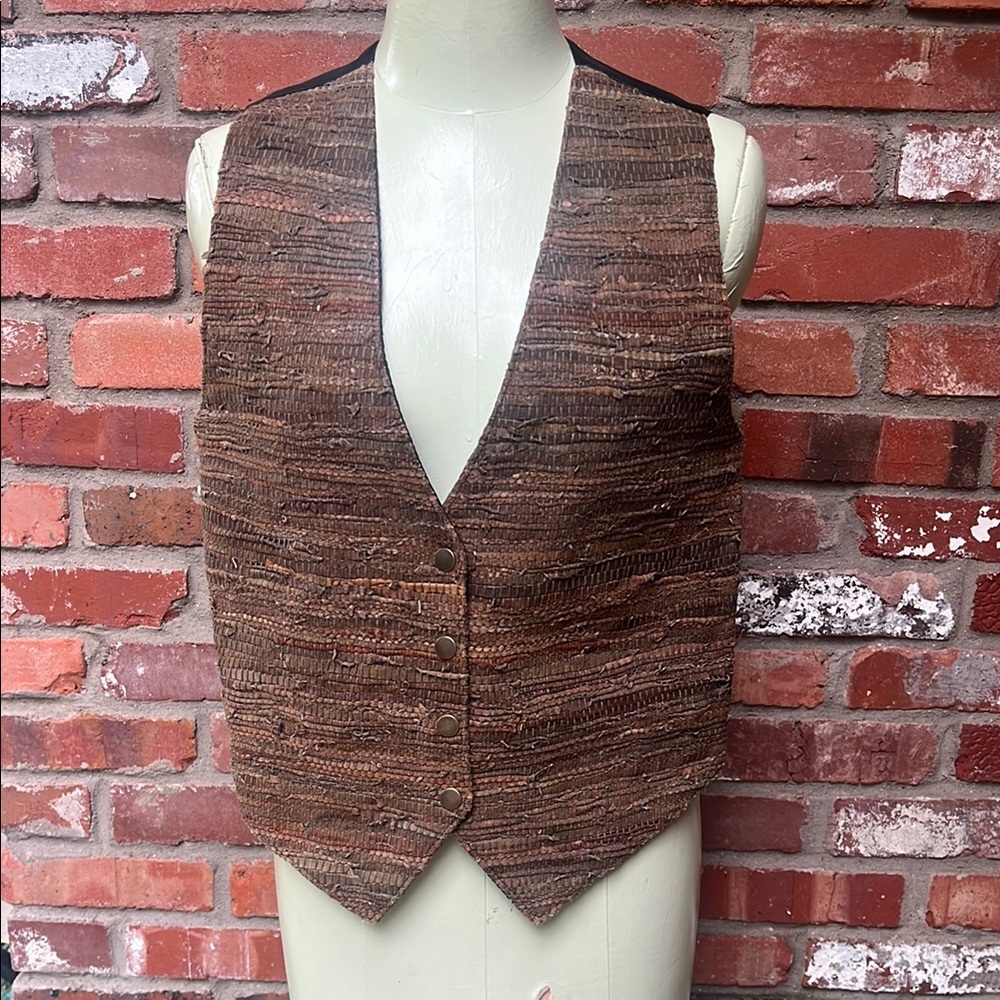 Vintage Brown Leather Textured Vest size Large